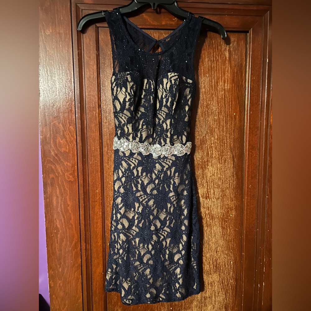 Navy and Cream Lace Mini Dress
